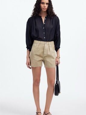 Madewell Pleated Low Slung Shorts - Airy Denim Edition
